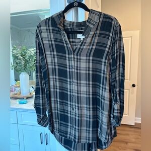 Plaid button down top